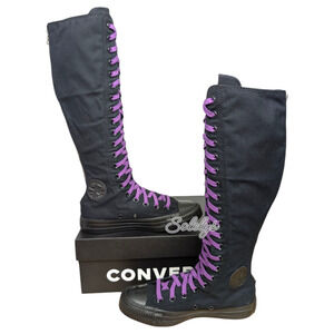 Converse CTAS XXHI Womens 5.5 Black Purple Knee High Canvas Zipper Sneaker Boot